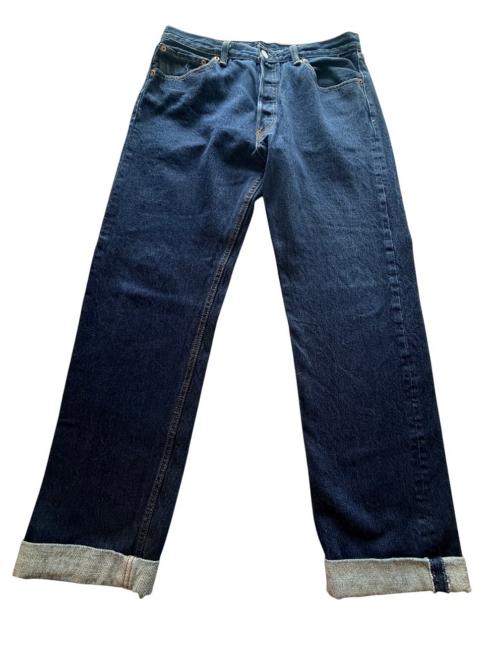 Levi's 501 Dark Wash Button Fly Straight Jeans - Men's Size 34x32 (Tag 35x36)